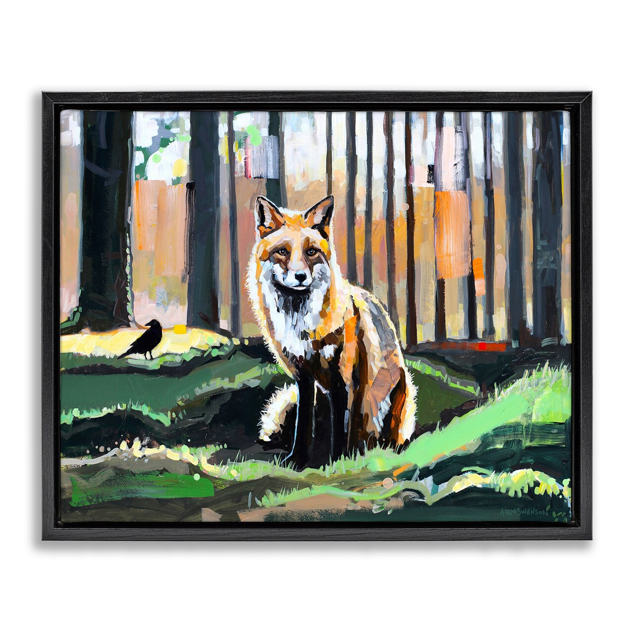 Stupell Industries Fox in Forest Trees Floater Framed Canvas Wall Art Design by Adam Swanson